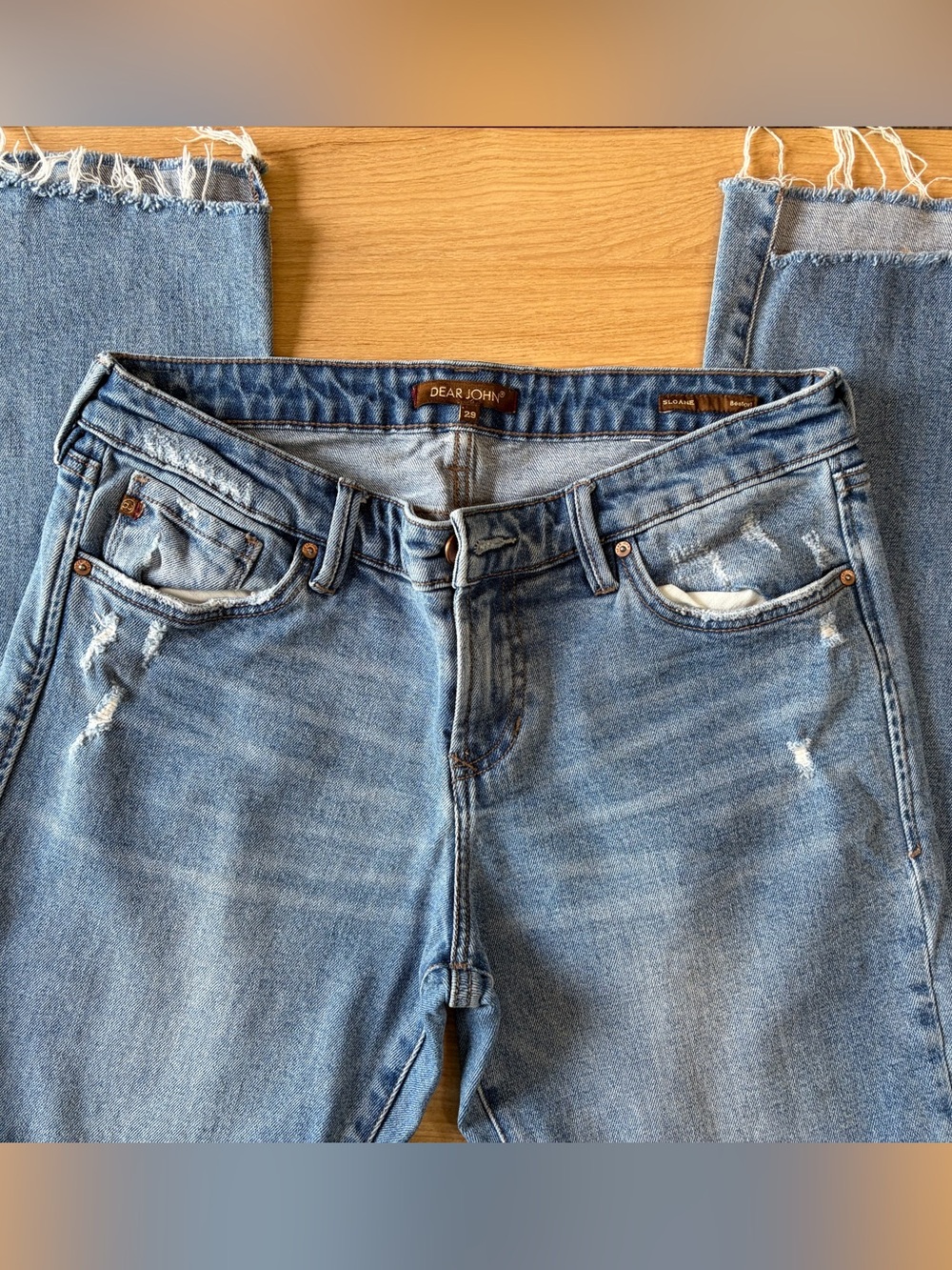 Dear John Sloane Bootcut Distressed Raw Cut Frayed Hem Jeans Medium Wash 29